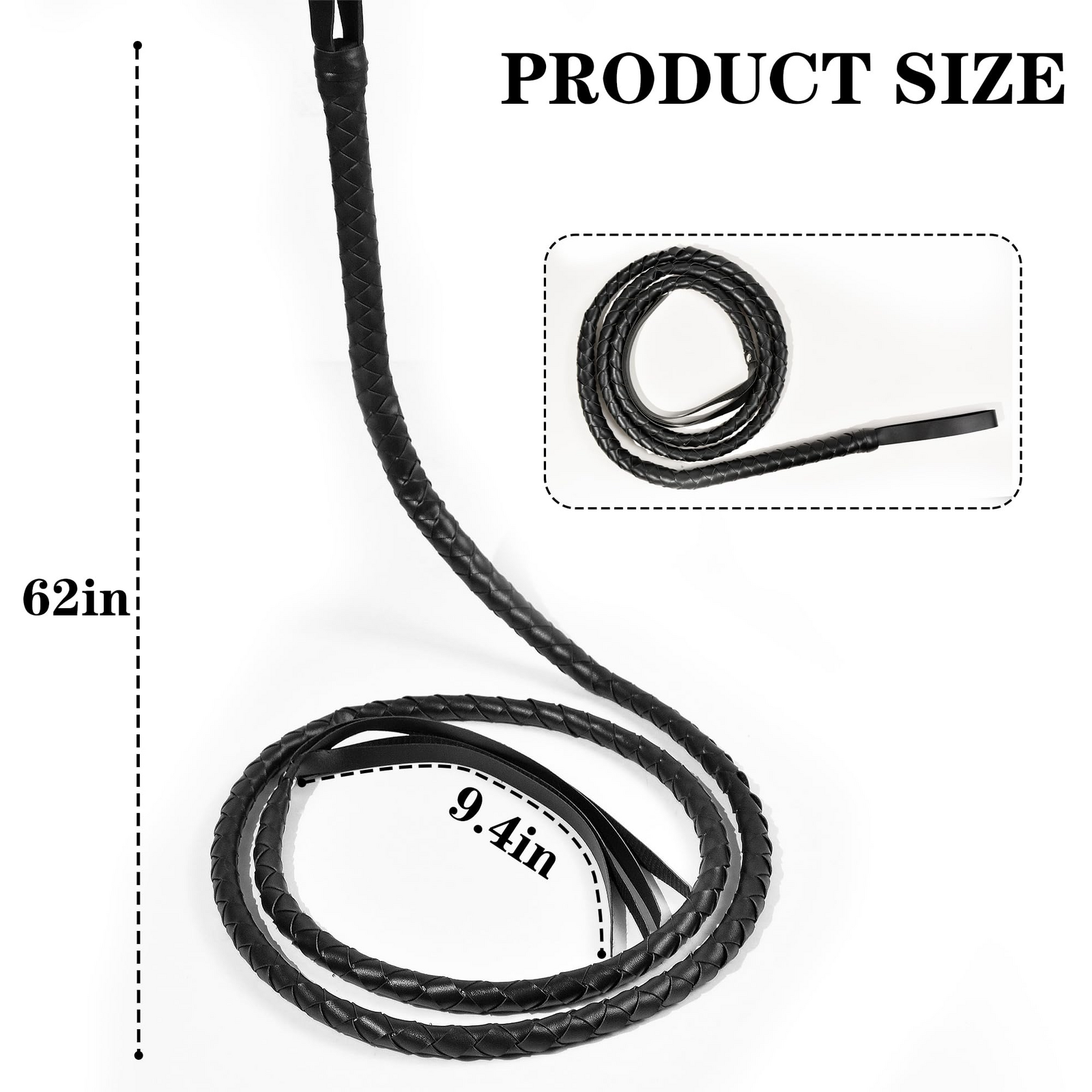 Costumes & Accessories: BLACK WHIP Faux Leather Costume Party 180cm Riding Cowboy Fancy Dress