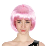 Costumes & Accessories: Bob Wig Costume Short Straight Fringe Cosplay Party Full Hair Womens Fancy Dress - Light Pink