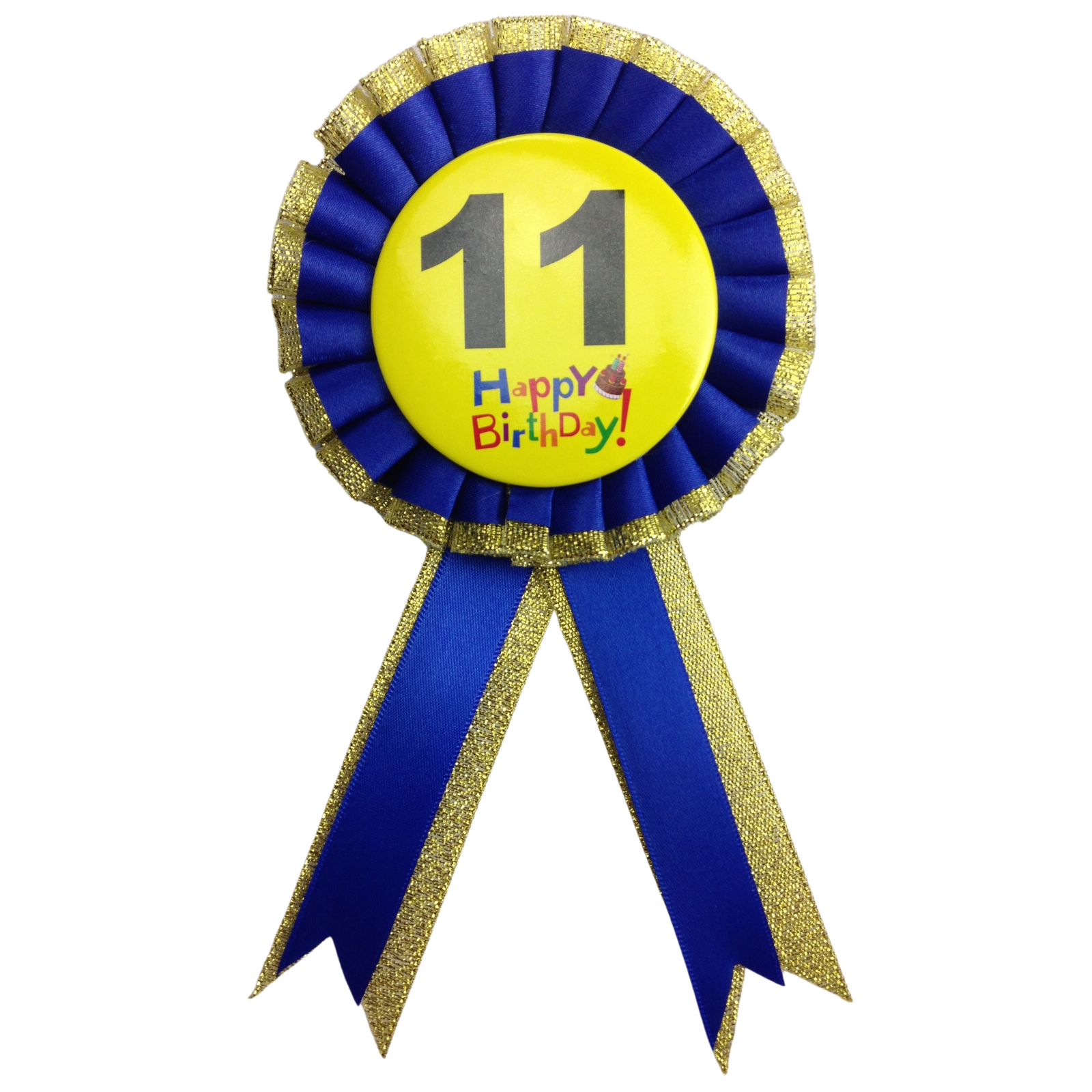 Kids Birthday Badge Rosette with Ribbon Party Favour Fancy Dress - Age 11 Blue