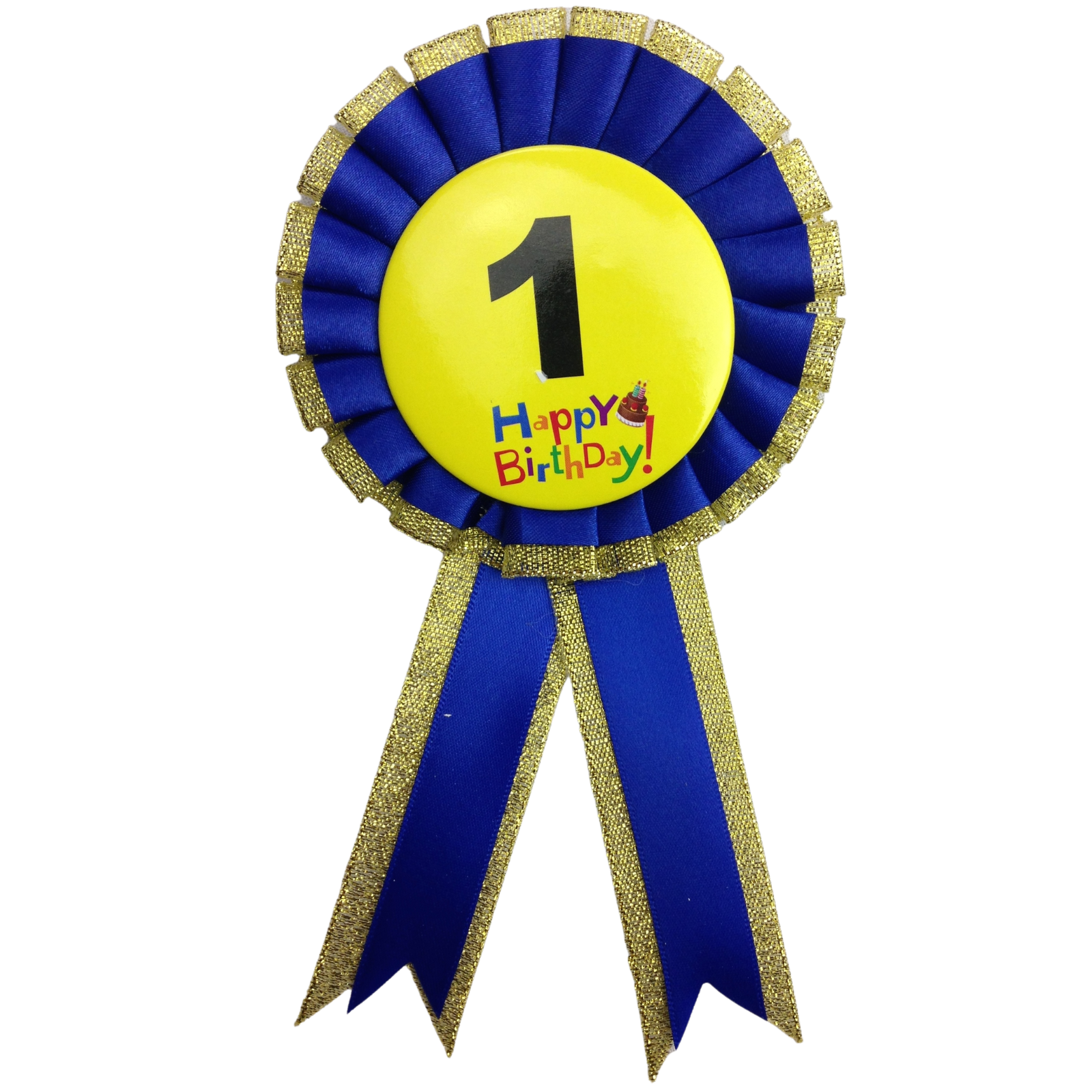 Kids Birthday Badge Rosette with Ribbon Party Favour Fancy Dress - Age 1 Blue