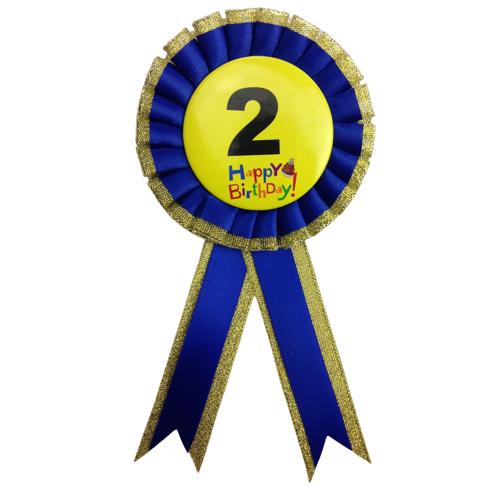 Kids Birthday Badge Rosette with Ribbon Party Favour Fancy Dress - Age 2 Blue