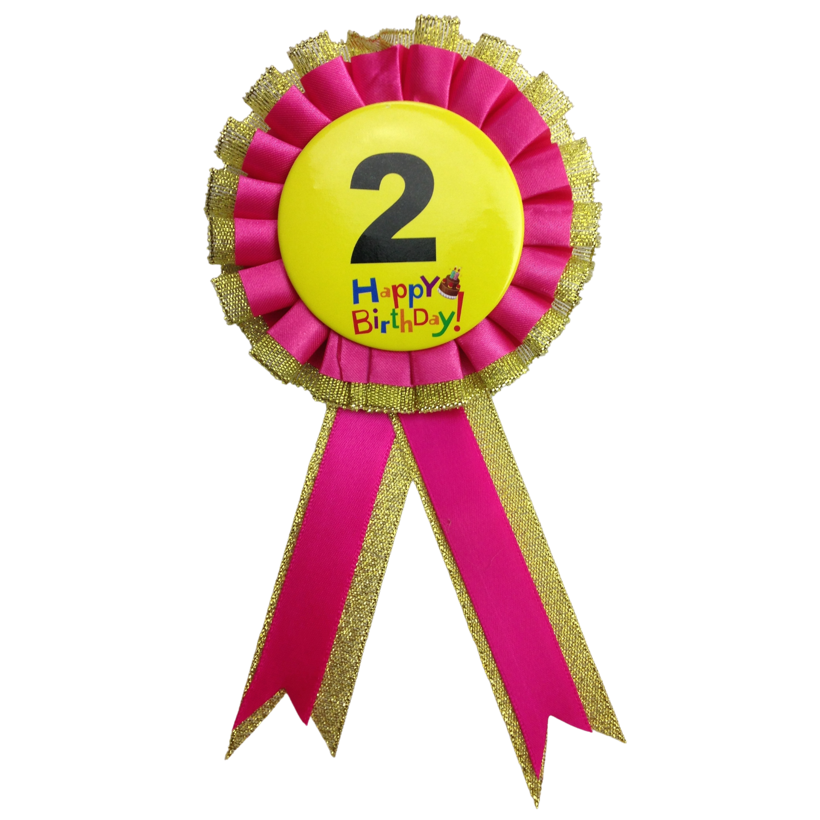 Kids Birthday Badge Rosette with Ribbon Party Favour Fancy Dress - Age 2 Pink
