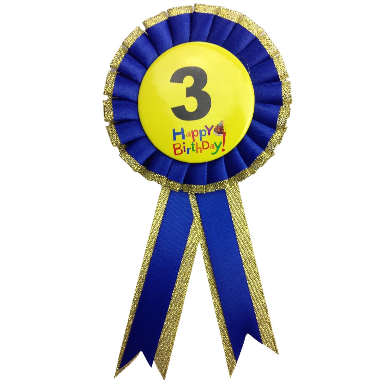 Kids Birthday Badge Rosette with Ribbon Party Favour Fancy Dress - Age 3 Blue