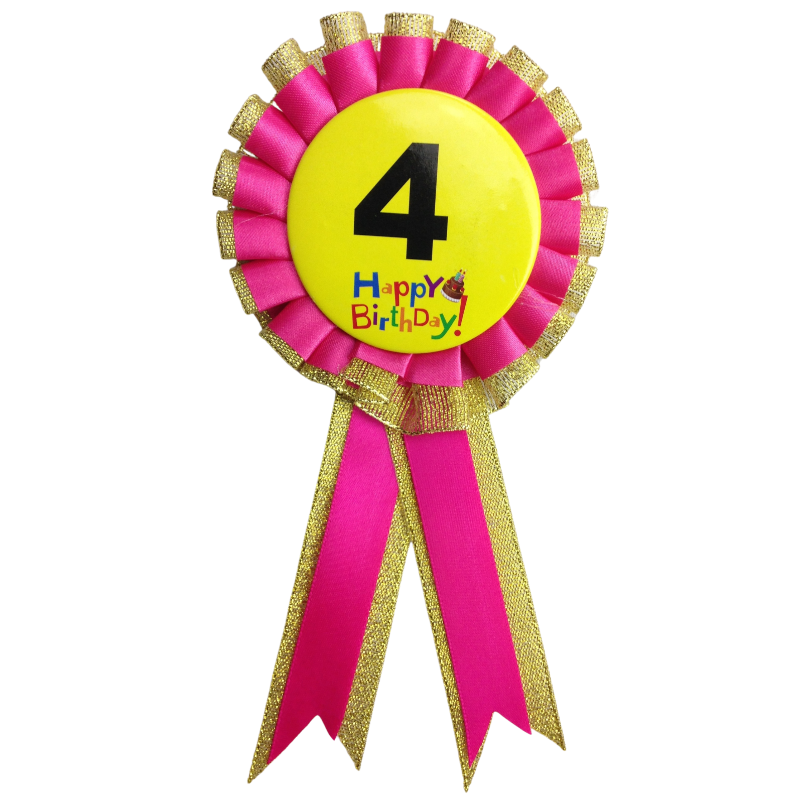 Kids Birthday Badge Rosette with Ribbon Party Favour Fancy Dress - Age 4 Pink