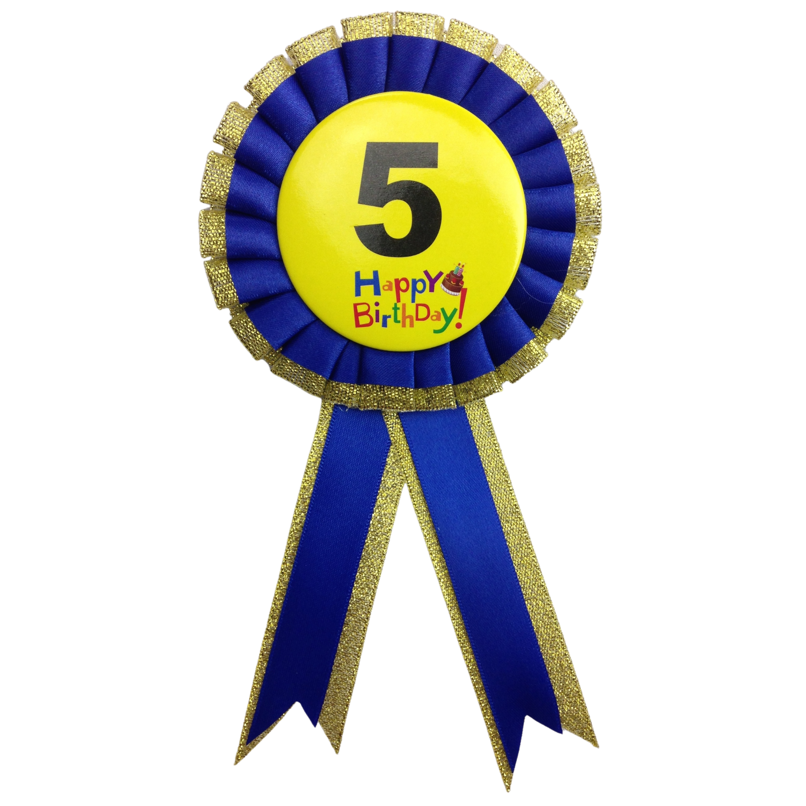 Kids Birthday Badge Rosette with Ribbon Party Favour Fancy Dress - Age 5 Blue