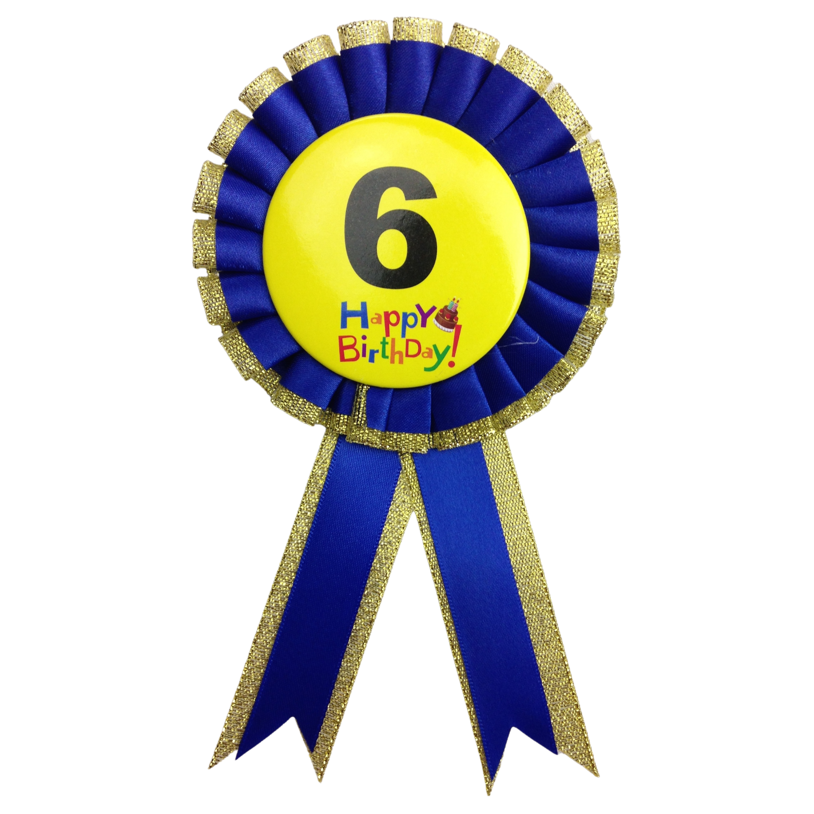 Kids Birthday Badge Rosette with Ribbon Party Favour Fancy Dress - Age 6 Blue