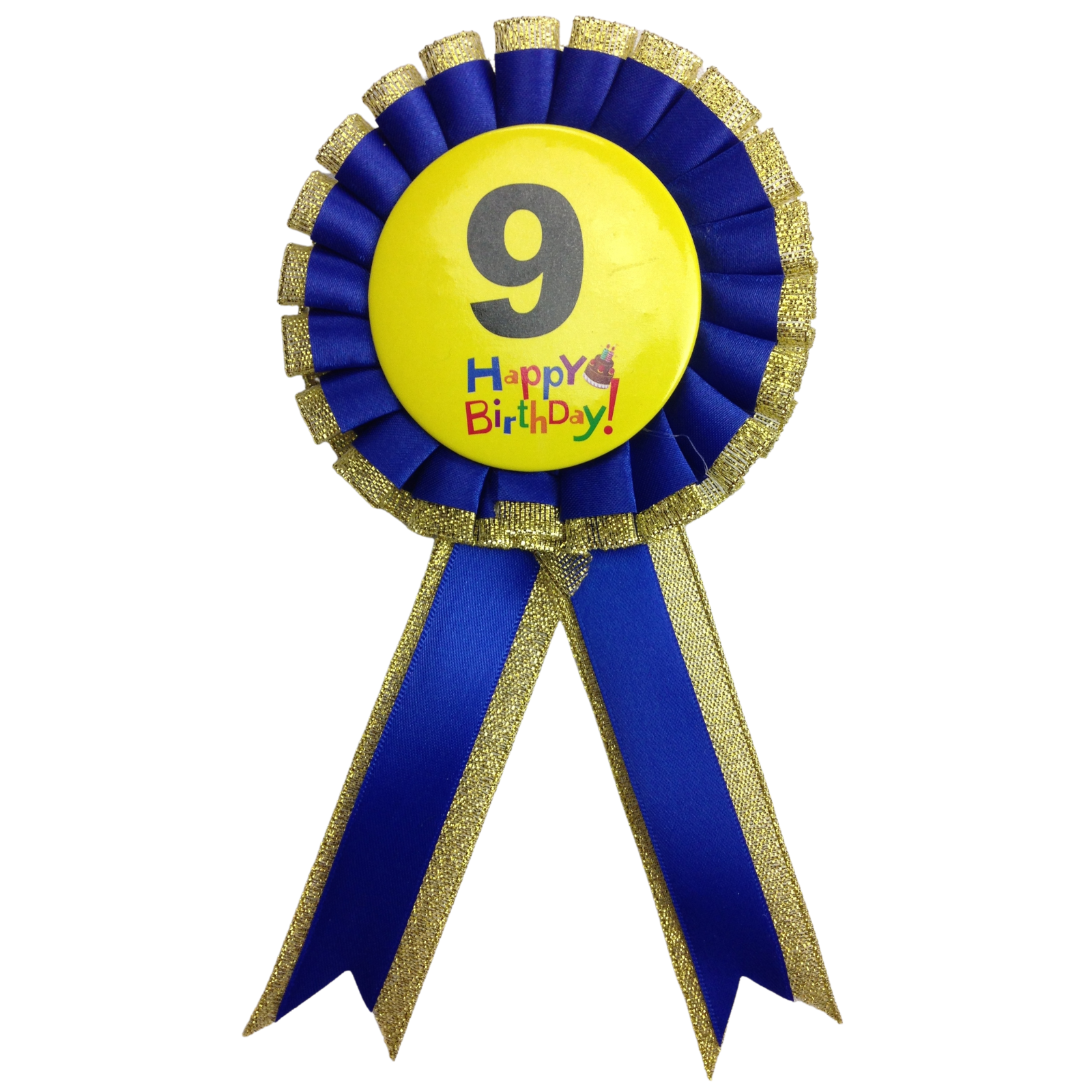 Kids Birthday Badge Rosette with Ribbon Party Favour Fancy Dress - Age 9 Blue