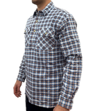 Mens Flannelette Long Sleeve Pullover Shirt 100% Cotton Flannel - Half Placket - Blue Check - M