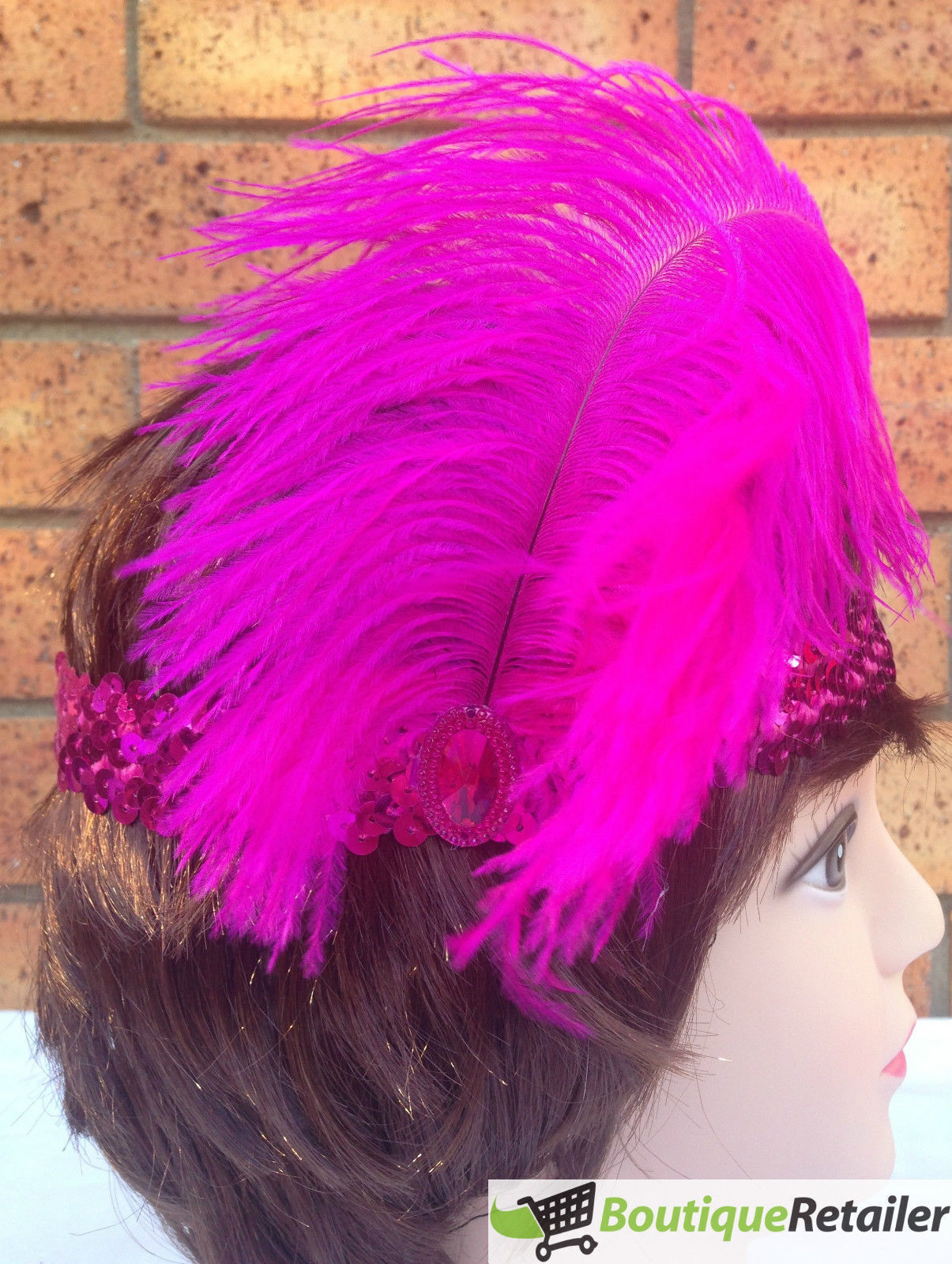 Costumes & Accessories: 1920s FLAPPER HEADBAND Headpiece Feather Sequin Charleston Costume Gatsby Dance - Hot Pink