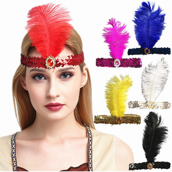 Costumes & Accessories: 1920s FLAPPER HEADBAND Headpiece Feather Sequin Charleston Costume Gatsby Dance - Hot Pink