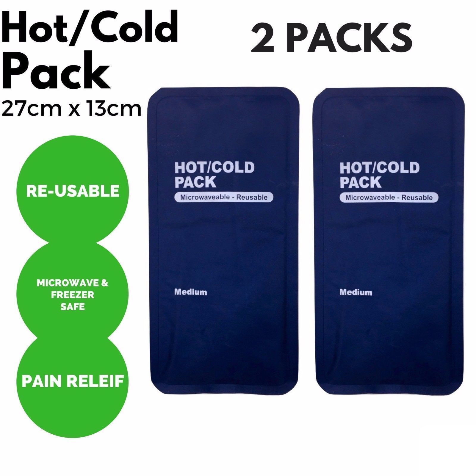 Supports & Braces: 2x HOT COLD PACK First Aid Reusable Ice Heat Gel Packs Microwaveable Relief