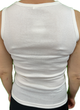 Ladies Sleeveless Singlet Top Womens Summer Basic Tank Shirt Lace Motif Front - Natural - 16-18