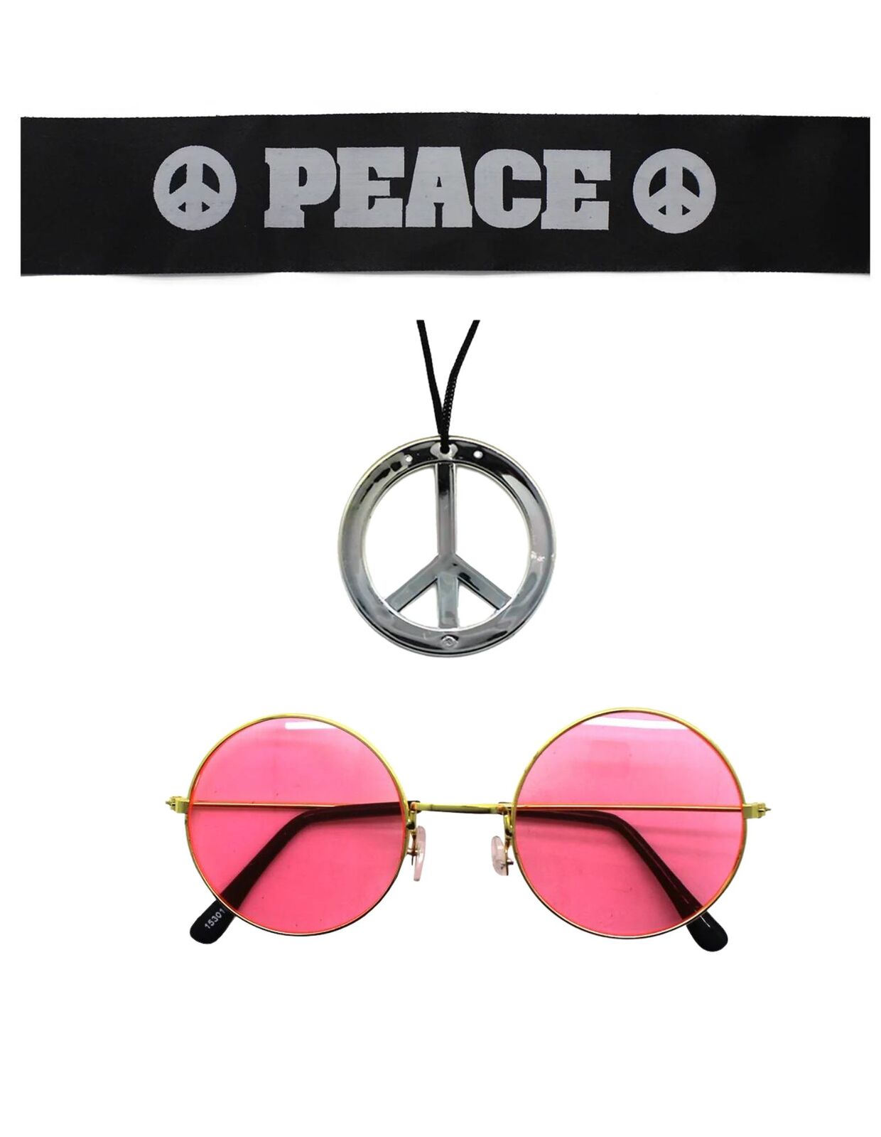 Costumes & Accessories: Hippie Kit Set Headband Glasses Pendant Peace Sign Necklace 60s 70s Costume