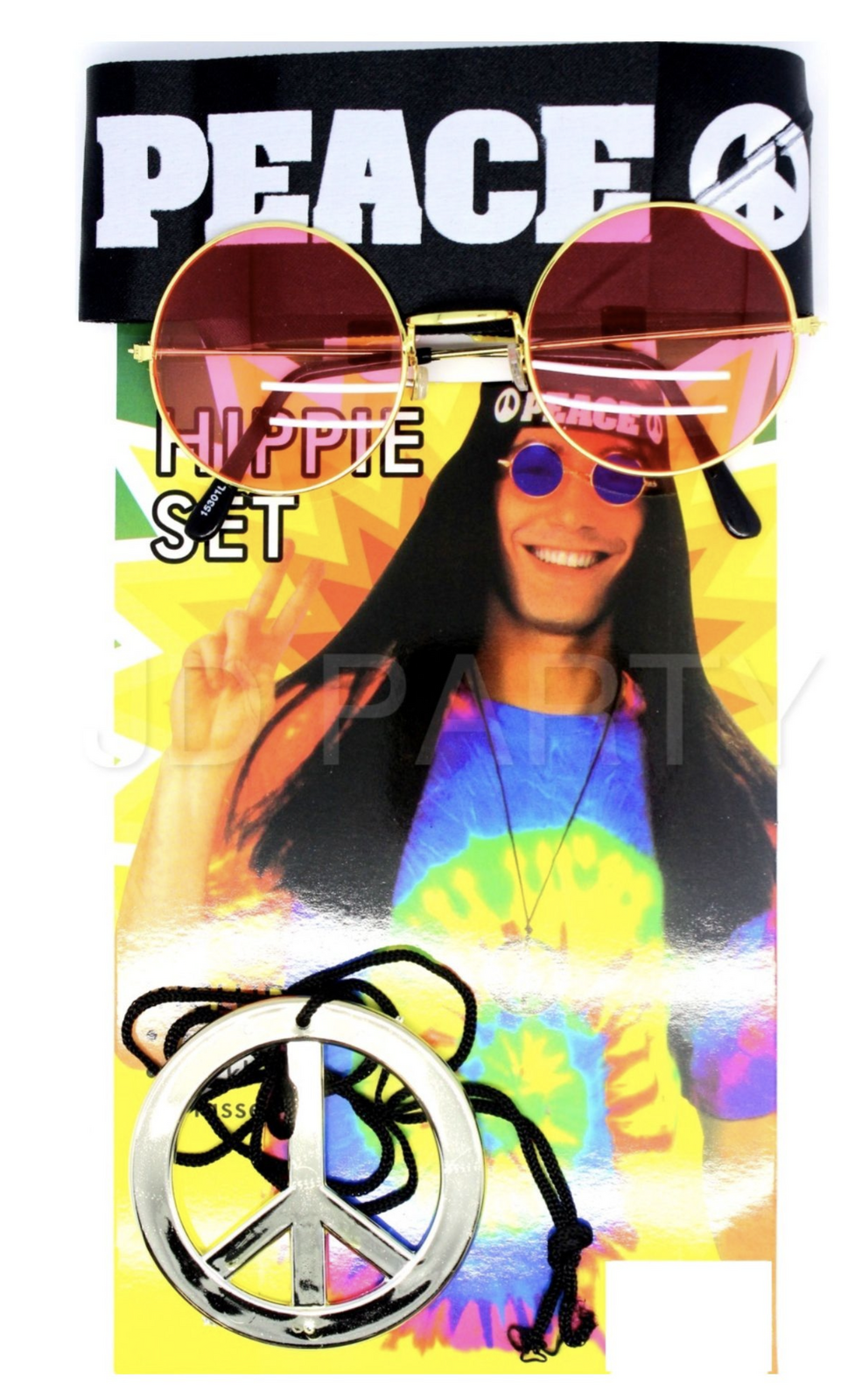 Costumes & Accessories: Hippie Kit Set Headband Glasses Pendant Peace Sign Necklace 60s 70s Costume