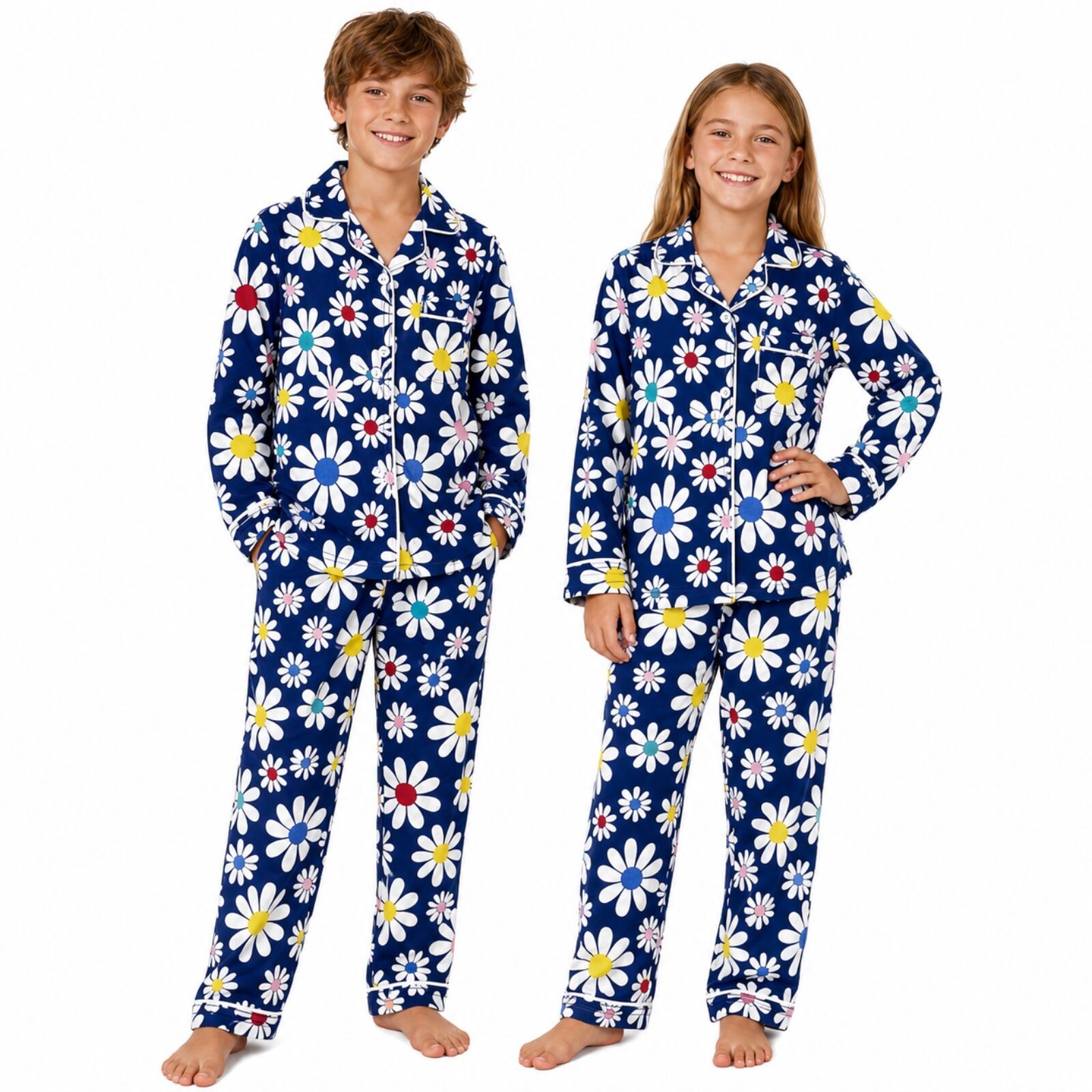 Kids Flannelette Pyjamas 100% Cotton Winter PJ Set - Daisy Brights - 0