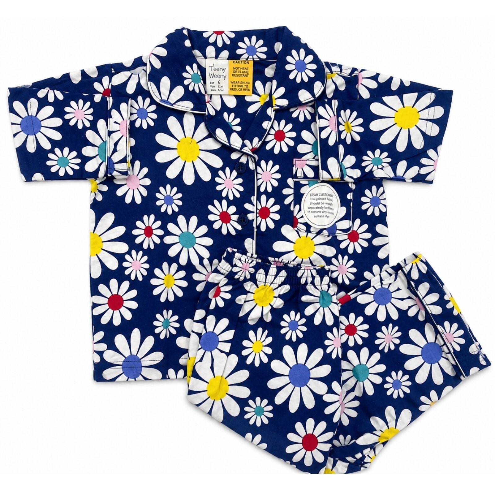 Kids Flannelette Pyjamas 100% Cotton Winter PJ Set - Daisy Brights - 0