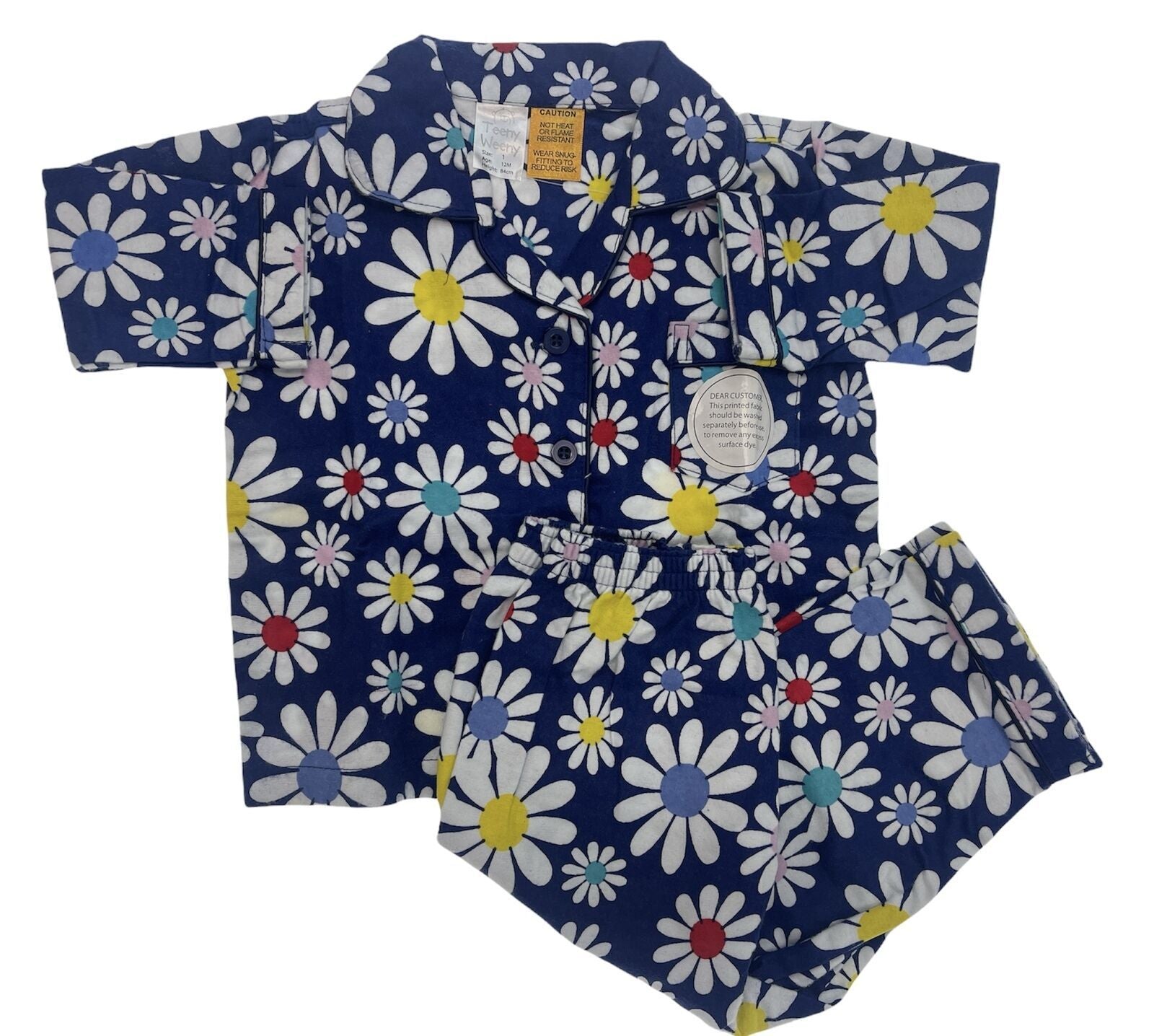 Kids Flannelette Pyjamas 100% Cotton Winter PJ Set - Daisy Brights - 0