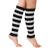 Costumes & Accessories: Pair of Womens Leg Warmers Disco Winter Knit Dance Party Crochet Legging Socks Costume - Black/White Stripe