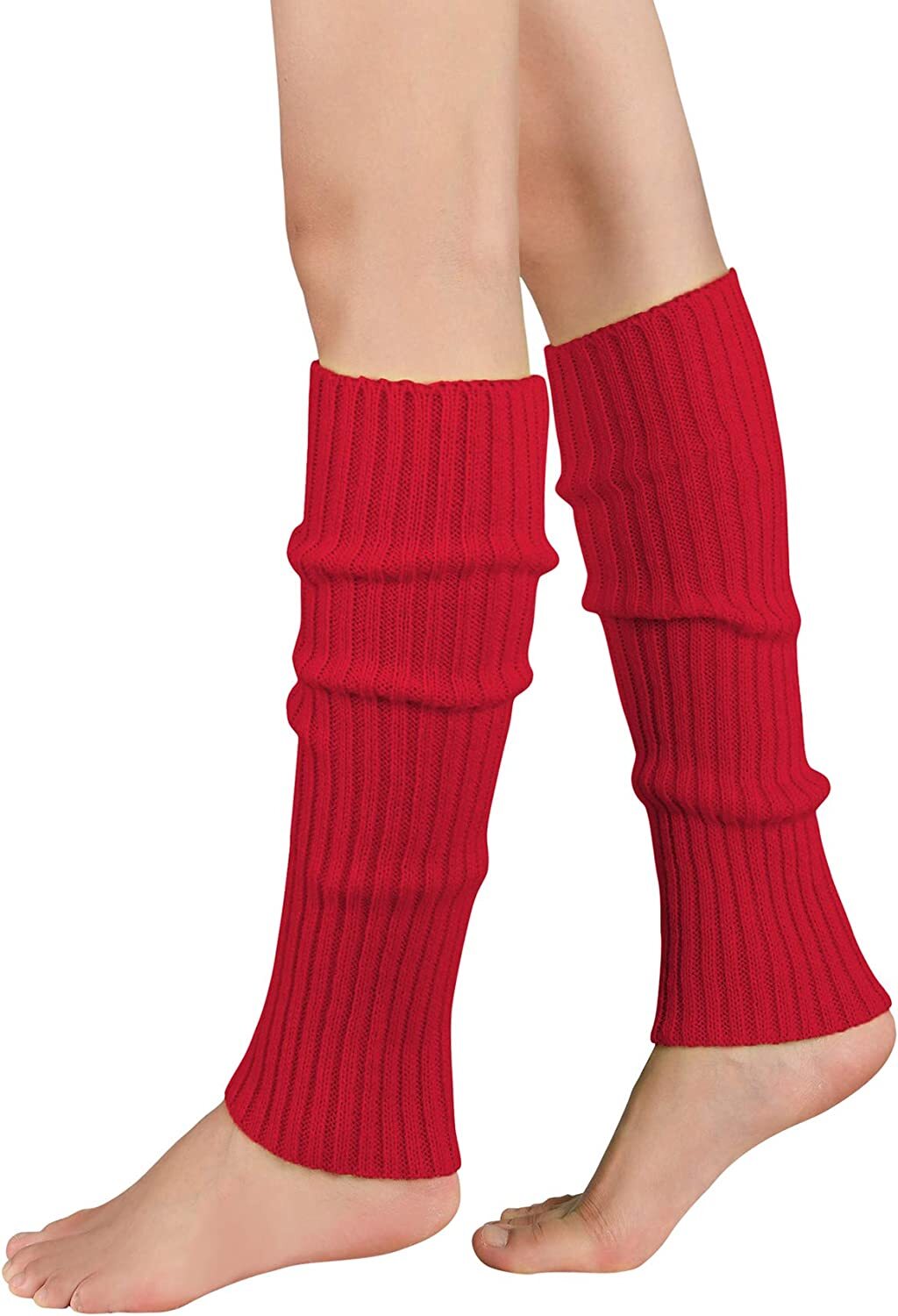 Costumes & Accessories: Pair of Womens Leg Warmers Disco Winter Knit Dance Party Crochet Legging Socks Costume - Red