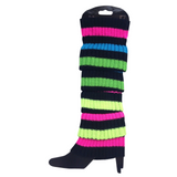 Costumes & Accessories: Pair of Womens Leg Warmers Disco Winter Knit Dance Party Crochet Legging Socks Costume - Rainbow with Black Stripe