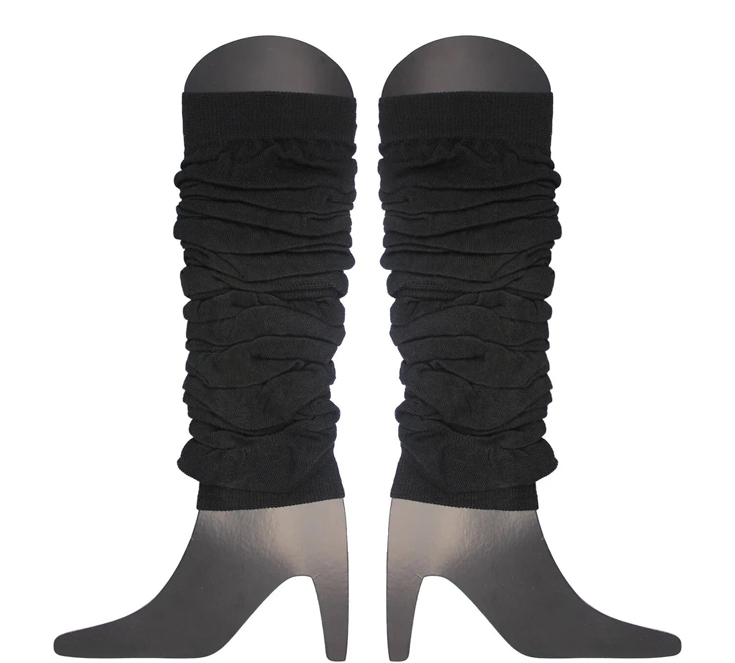 LEG WARMERS Knitted Womens Neon Party Knit Ankle Fluro Dance Costume 80s Pair - Black