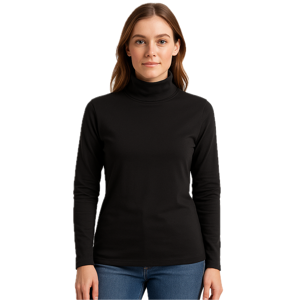 Ladies SKIVVY Womens Long Sleeve Plain Top Warm Turtleneck Cotton High Neck in Black - S