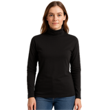 Ladies SKIVVY Womens Long Sleeve Plain Top Warm Turtleneck Cotton High Neck in Black - S