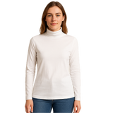 Ladies SKIVVY Womens Long Sleeve Plain Top Warm Turtleneck Cotton High Neck in White - XXL