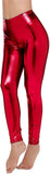 Costumes & Accessories: Metallic Leggings Stretchy Pants Neon Fluro Shiny Glossy Dress Up Dance Party - Red