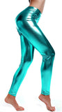 Costumes & Accessories: DELUXE METALLIC LEGGINGS Shiny Neon Stretch Dance Costume Fancy Dress Party - Blue