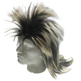 Costumes & Accessories: Mens Long SPIKY Wig Rock Punk 80s Fancy Dress Costume Bogan Mullet Spikey - Black/Blonde