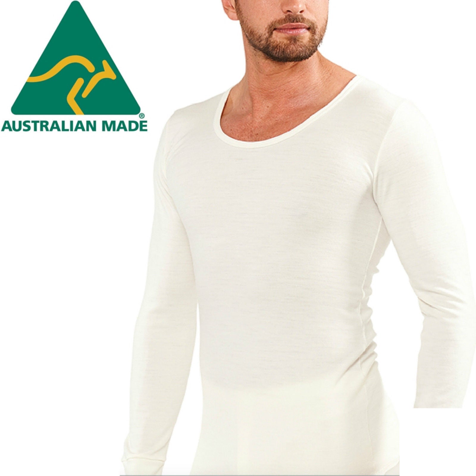 Men's Underwear & Socks: Mens THERMAL Long Sleeve Top Merino Wool Blend Underwear AUS MADE Thermals Warm - Medium (95cm)