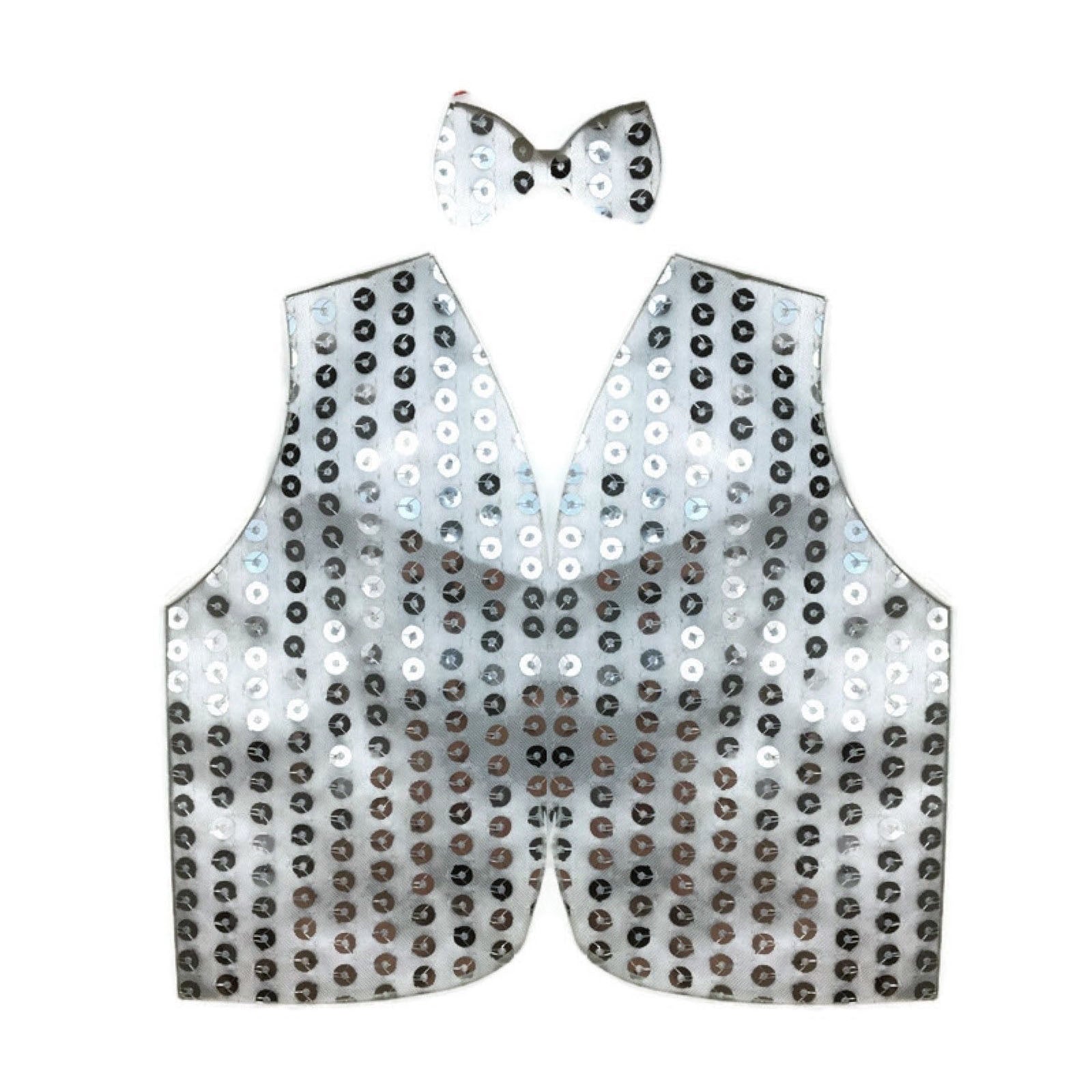 Costumes & Accessories: Mens SEQUIN VEST Dance Costume Party Coat Disco Accessory Sparkle Waistcoat - Silver