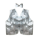 Costumes & Accessories: Mens SEQUIN VEST Dance Costume Party Coat Disco Accessory Sparkle Waistcoat - Silver