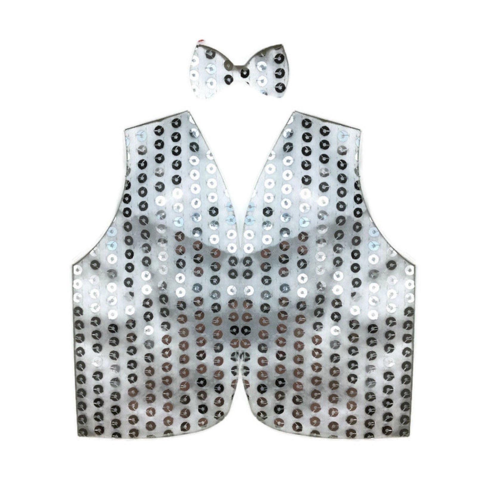 Costumes & Accessories: Mens SEQUIN VEST Dance Costume Party Coat Disco Accessory Sparkle Waistcoat - Silver