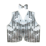 Costumes & Accessories: Mens SEQUIN VEST Dance Costume Party Coat Disco Accessory Sparkle Waistcoat - Silver