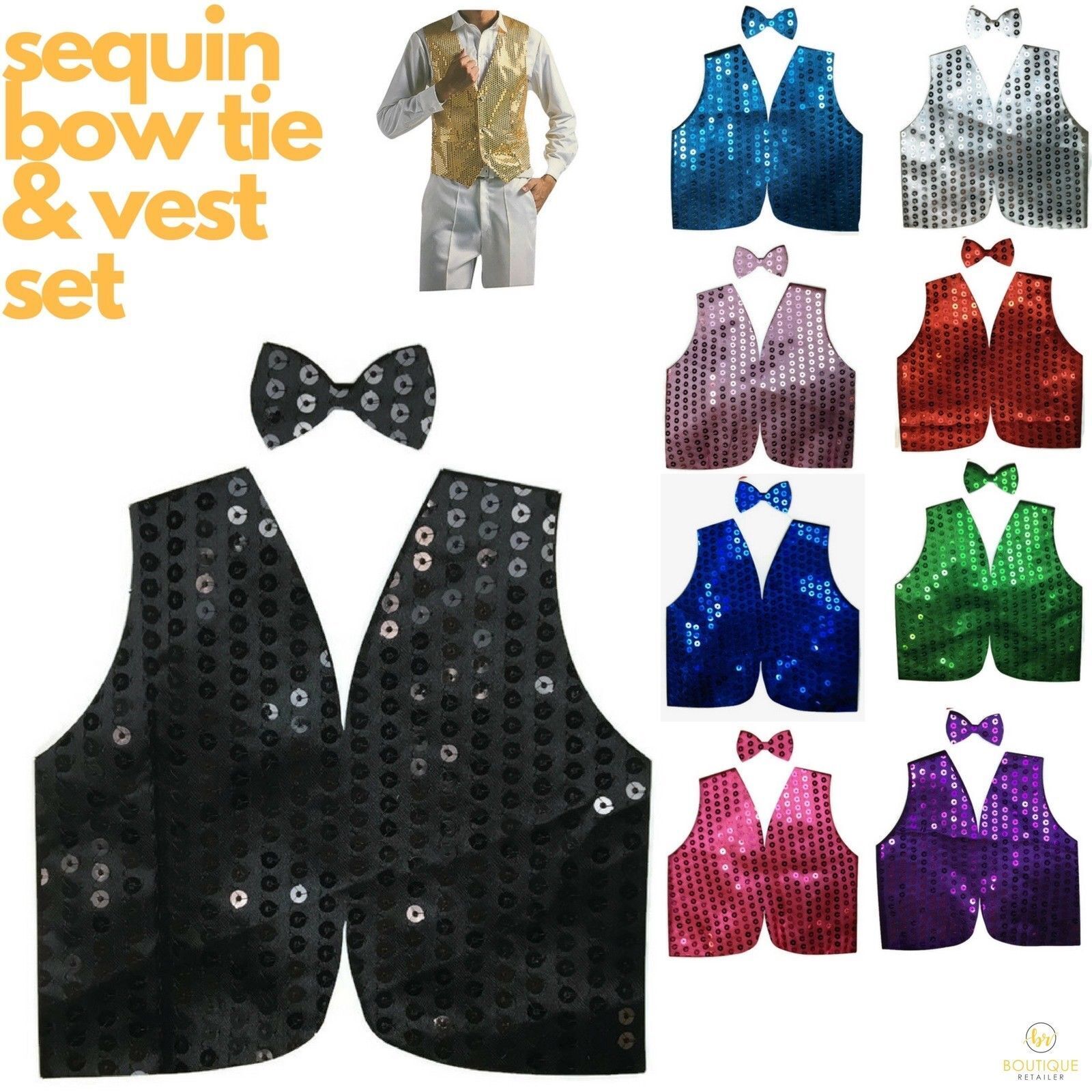 Costumes & Accessories: Mens SEQUIN VEST Dance Costume Party Coat Disco Accessory Sparkle Waistcoat - Silver