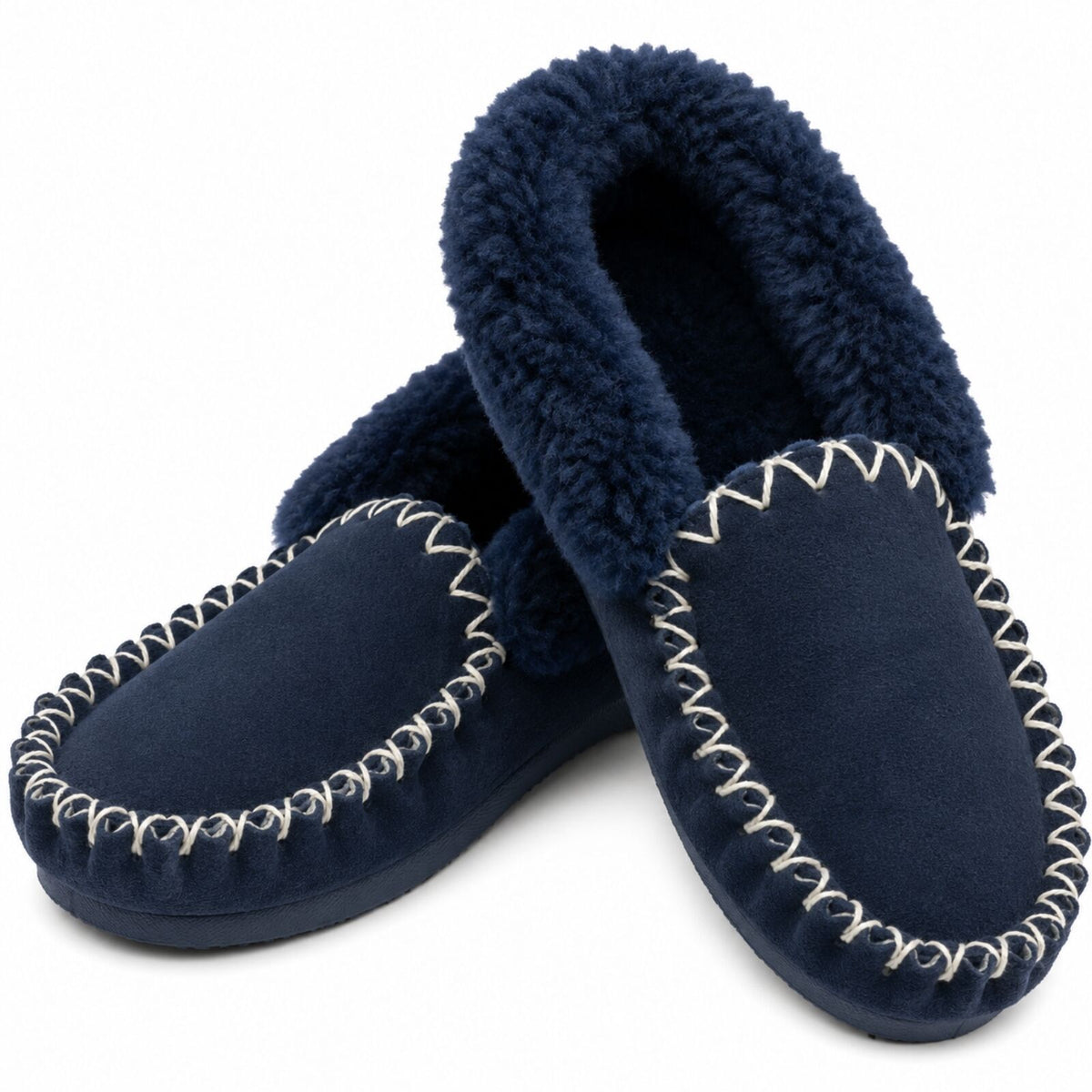 Sheepskin Merino Wool Moccasin Slippers Genuine UGG Slip On - Navy