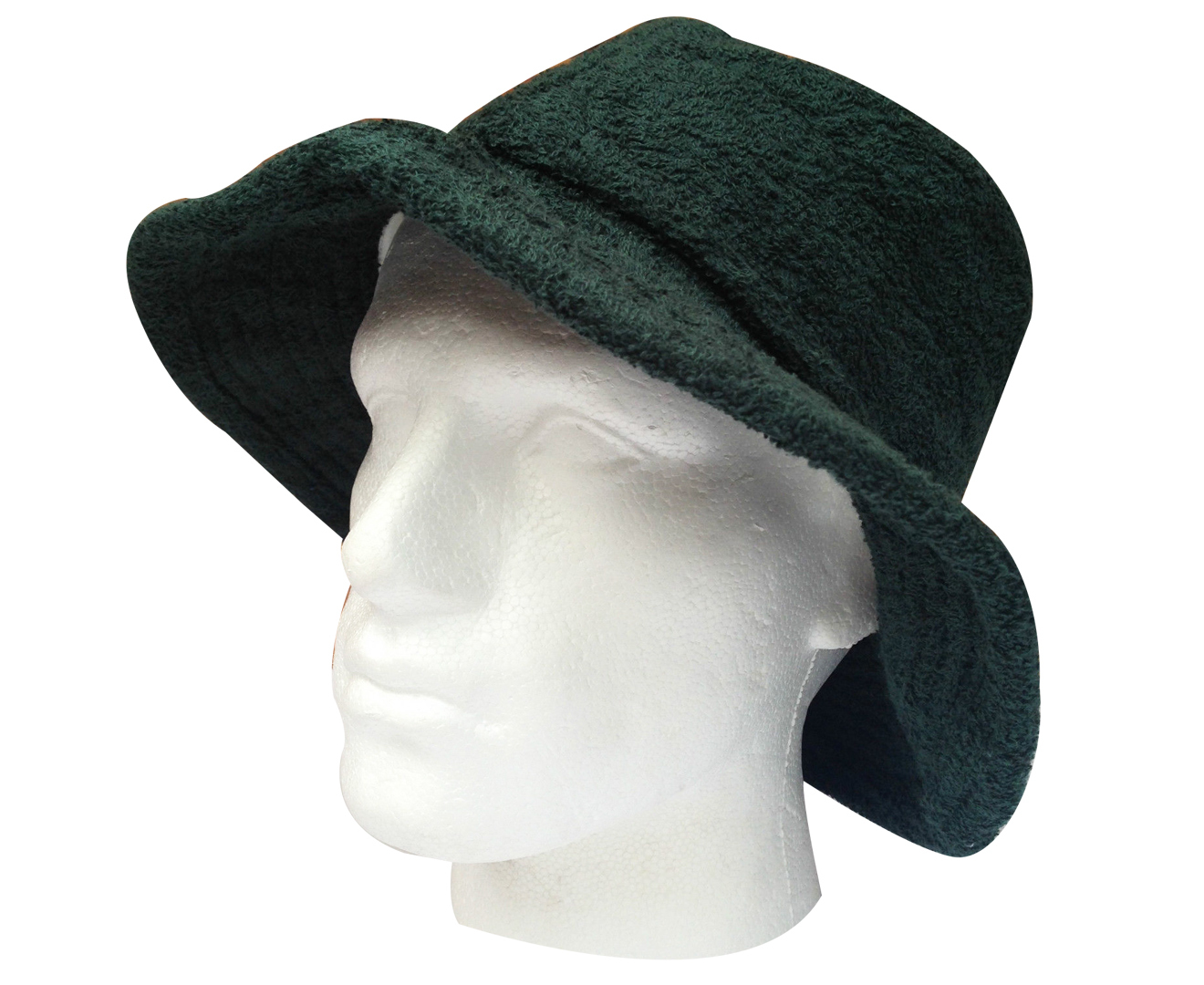 100% Cotton Terry Towelling Bucket Hat Daggy Fishing Camping Lad Cap in Bottle Green - X-Large