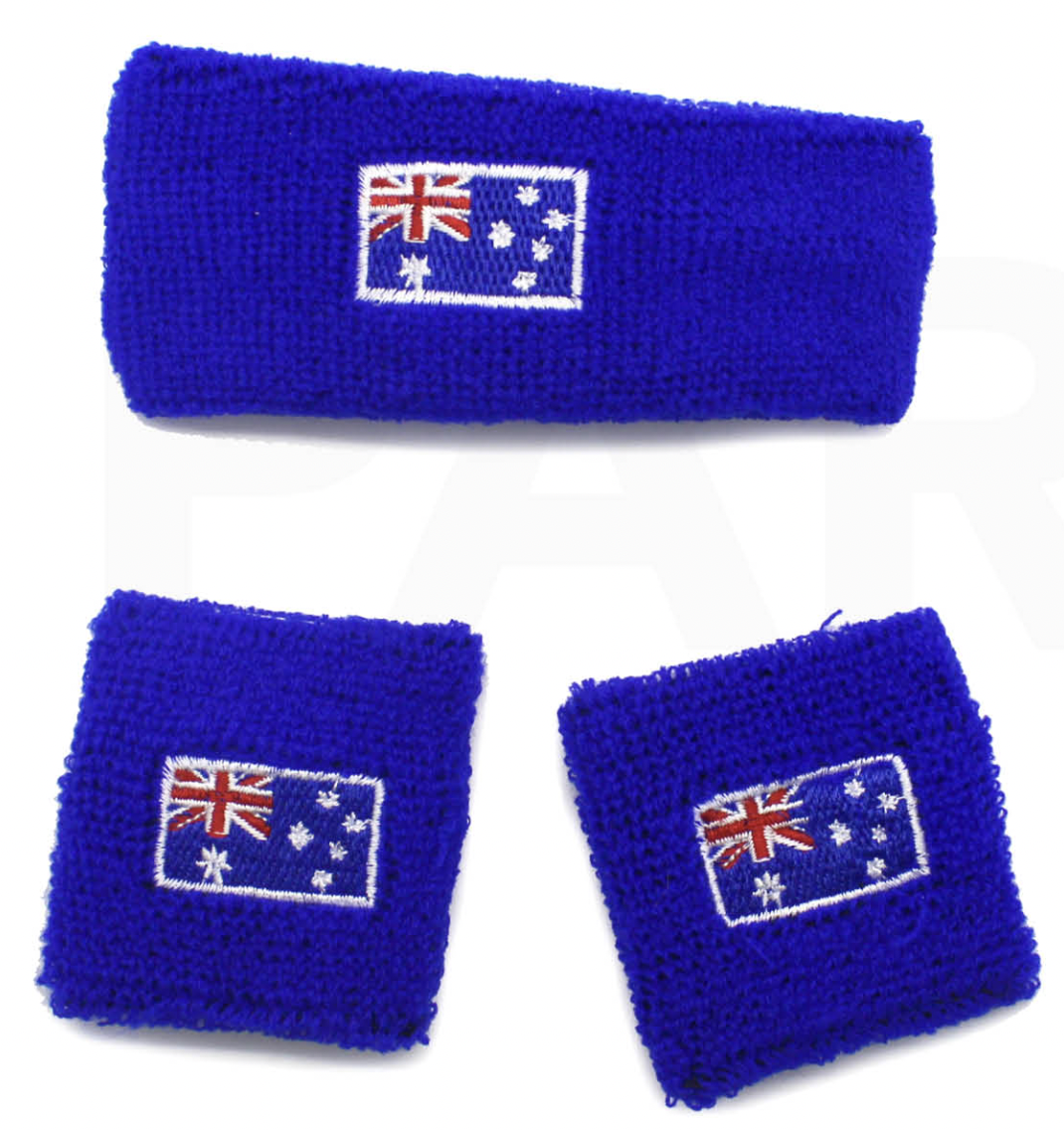 Costumes & Accessories: WRISTBAND & HEADBAND SET Tennis Terry Towelling Cotton Sweat Band Team Gym  - Australia Flag