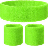Costumes & Accessories: WRISTBAND & HEADBAND SET Tennis Terry Towelling Cotton Sweat Band - Fluro Light Green