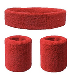 Costumes & Accessories: WRISTBAND & HEADBAND SET Tennis Terry Towelling Cotton Sweat Band Team Gym  - Red