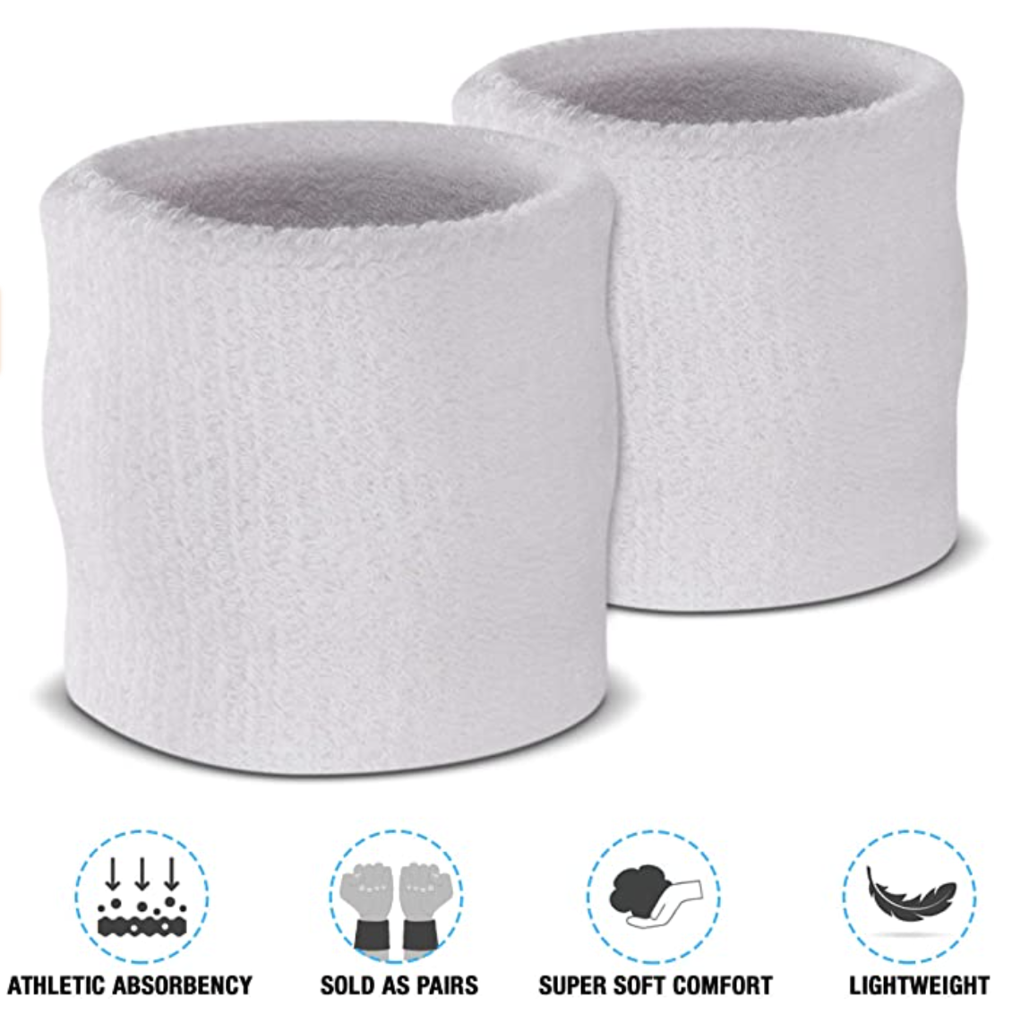 Costumes & Accessories: WRISTBAND & HEADBAND SET Tennis Terry Towelling Cotton Sweat Band Team Gym  - White
