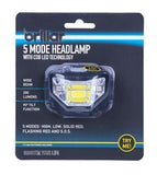 5 Mode Headlamp COB LED Technology Wide Beam Light Adjustable Headband 90 degree Running