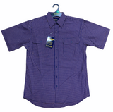 Men's Shirts: Bisley Mens Short Sleeve Check Shirt Checkered Cotton Blend Casual Business Work - Navy - S