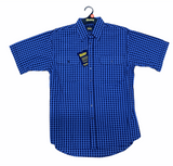 Men's Shirts: Bisley Mens Short Sleeve Seersucker Shirt Checkered Cotton Blend Casual Business Work - Blue - M