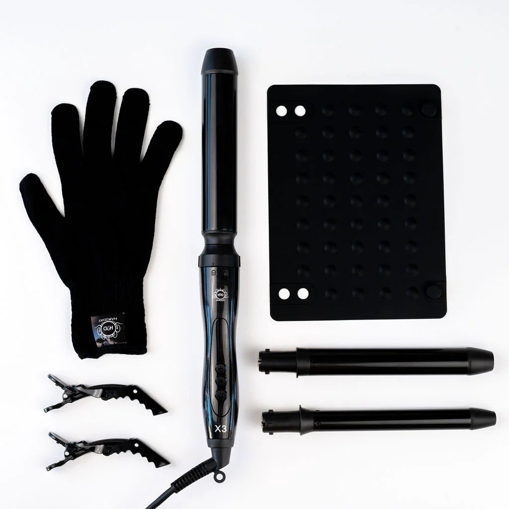 H2D X3 Professional Hair Curling Wand Ceramic Curler Roller - Black