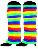 RAINBOW LEG WARMERS High Knitted Womens Neon Party Knit Ankle Socks 80s Dance - Rainbow