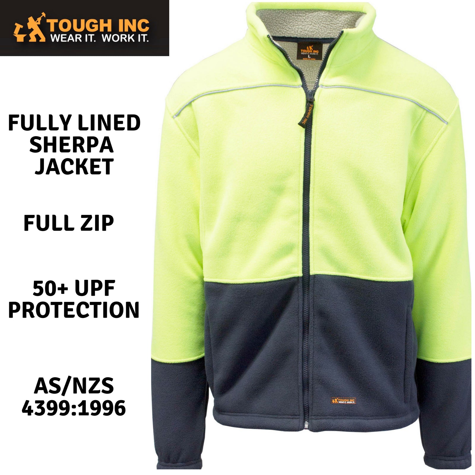 Men's Coats & Jackets: HI VIS Polar Fleece Sherpa Jacket Full Zip Thick Lined  Winter Safety Jumper - Yellow - XXL