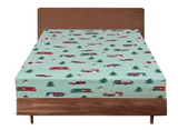 Bed Sheets: Queen Luxury 100% Cotton Flannelette Fitted Bed Sheet Flannel -  Trees/Caravan